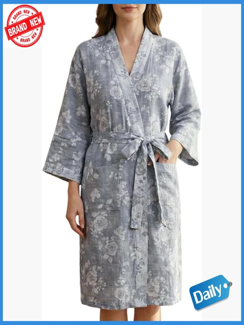 Cotton Gauze Kimono Robe Floral Jacquard Long Sleepwear Loungewear